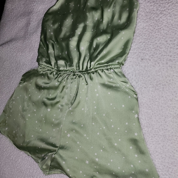 NWT Dolls Kill Mint Green Covered In Stars 🌟 Satin Romper - Picture 9 of 13